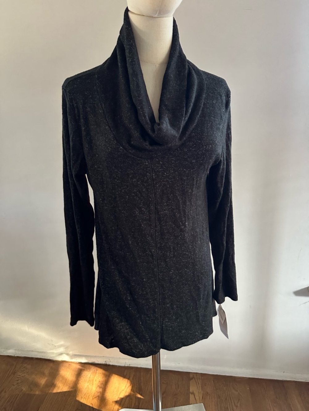Black Cowl Neck Sweater Soft Draped Lightweight Minimal Chic Top Small NWT